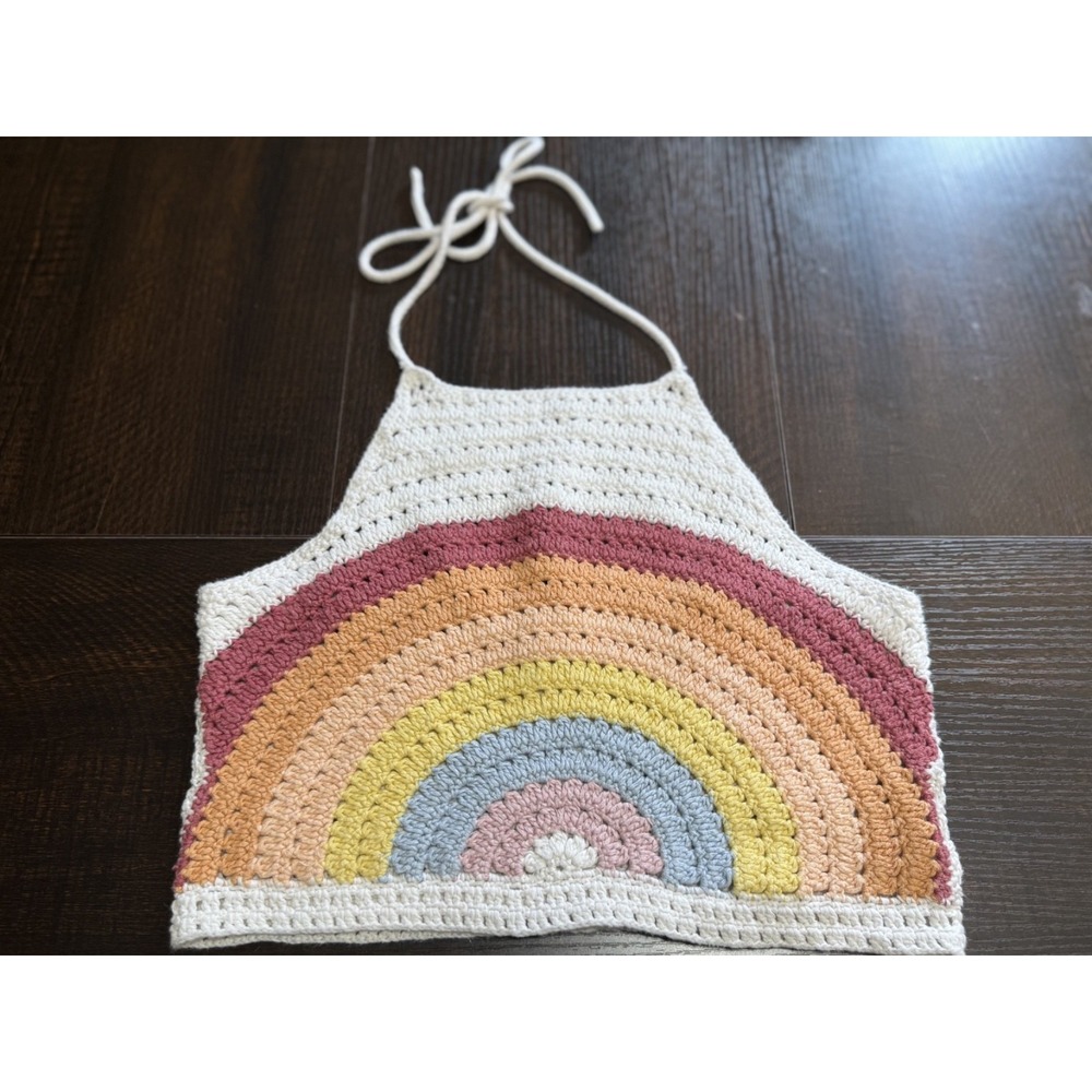 American Eagle Crochet Rainbow Knit Boho Festival Triangle Halter Tie Top S